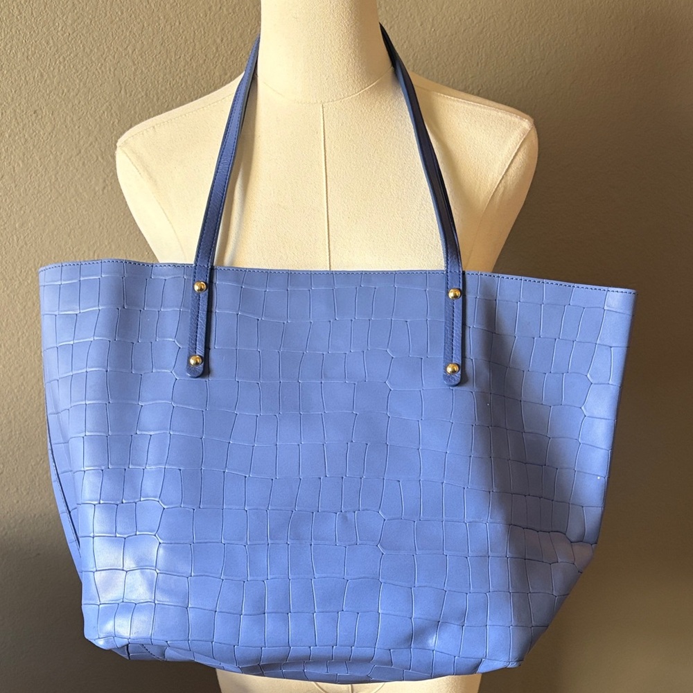 Neiman Marcus Blue Croc Embossed Leather Tote Large Shoulder Bag - Work Bag